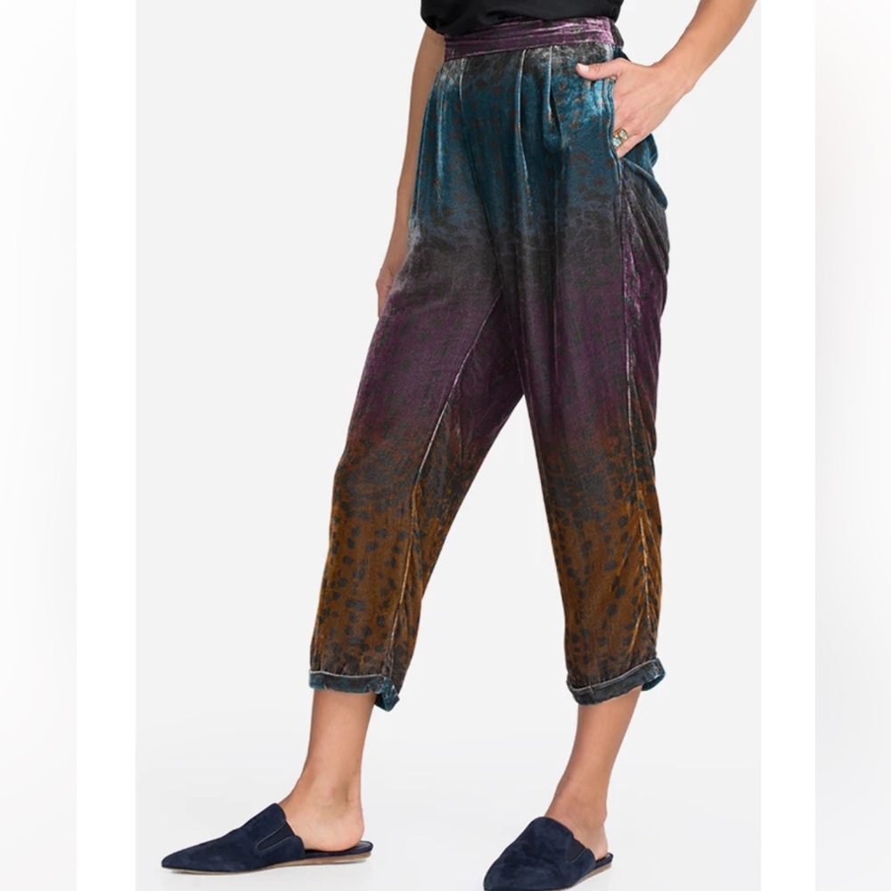 Johnny Was LA Ombré Cheetah Velvet Cuffed Ankle Pull On Pants Size S